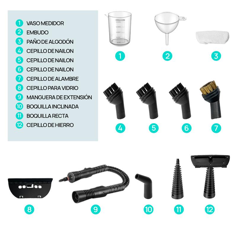 Limpiador a vapor portátil con 12 accesorios, limpieza profunda para cocina, baño, hogar y automóvil