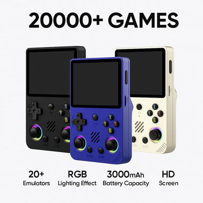 Consola de videojuegos portátil Retro Pro (luz RGB), más de 20000 juegos, sistema Linux, pantalla IPS de 3,5 inch, consola de juegos inalámbrica de bolsillo portátil, consola de juegos recargable para el hogar, dispositivo de carga