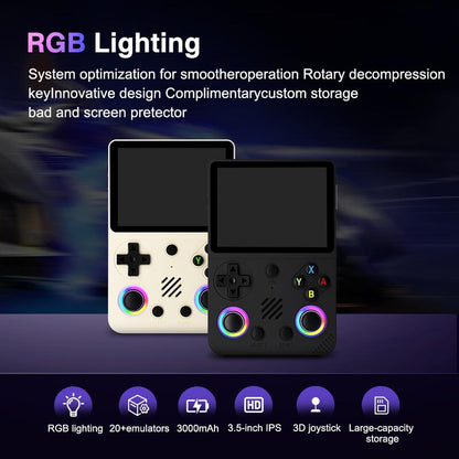 Consola de videojuegos portátil Retro Pro (luz RGB), más de 20000 juegos, sistema Linux, pantalla IPS de 3,5 inch, consola de juegos inalámbrica de bolsillo portátil, consola de juegos recargable para el hogar, dispositivo de carga