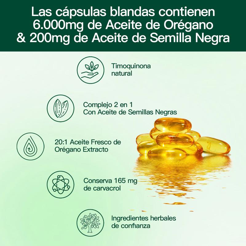 🌿 Cápsulas de Aceite de Orégano + Aceite de Nuez Negra