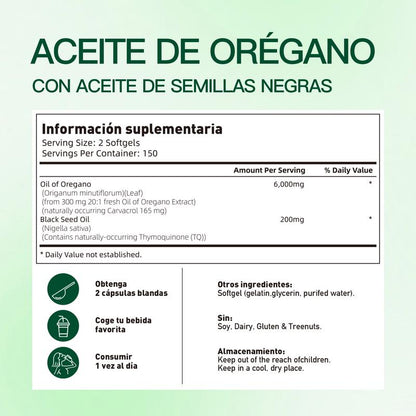🌿 Cápsulas de Aceite de Orégano + Aceite de Nuez Negra